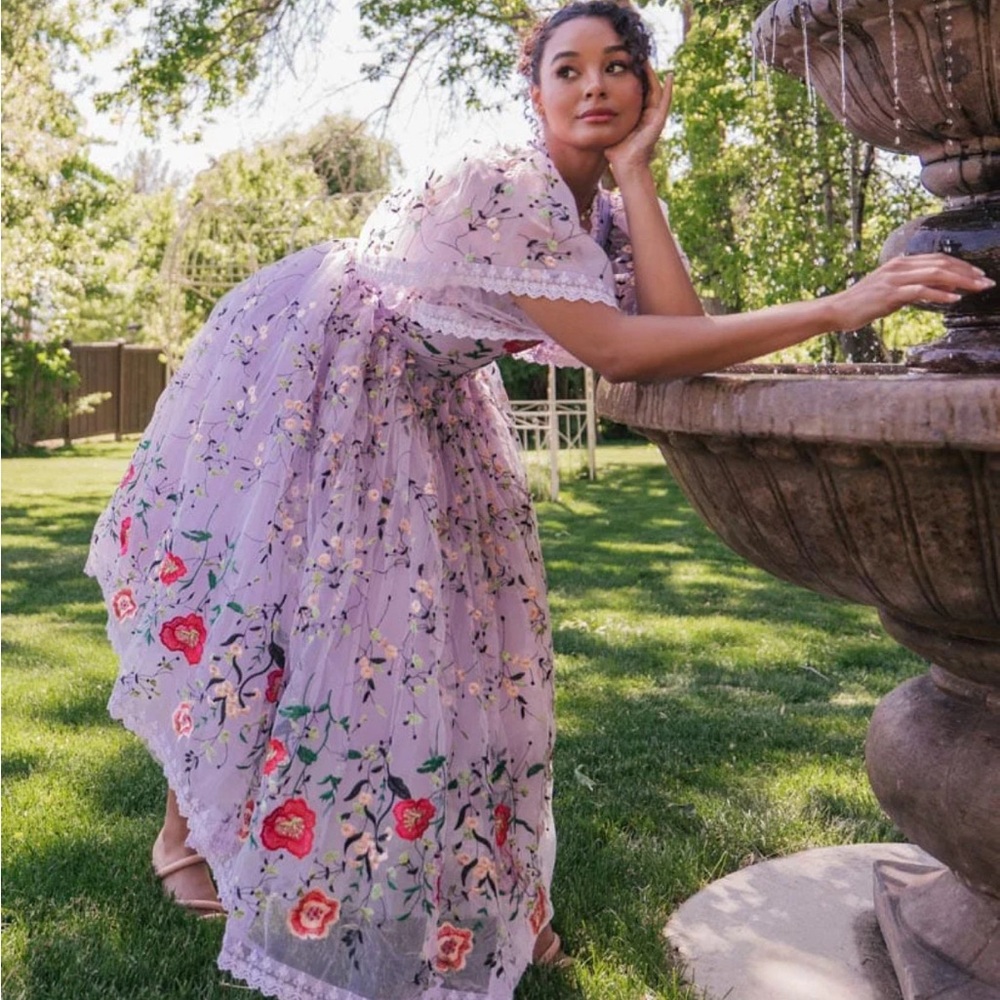 JessaKae Lavender Floral Embroidered Midi Dress - Picture 3 of 8